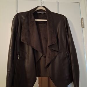 Bagatelle Draped Faux Leather Jacket Dark Brown